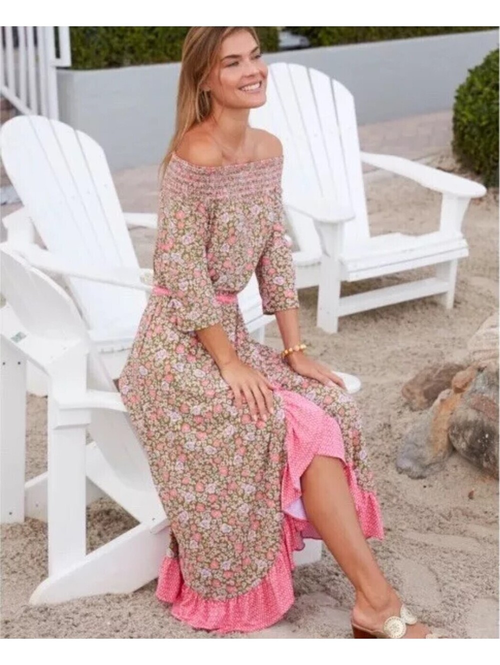 Cabana Life Maxi Dress Women's XL Peach Napa Off The Shoulder Ruffle UPF 50 NEW